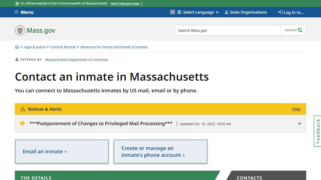 Contact an inmate in Massachusetts | Mass.gov